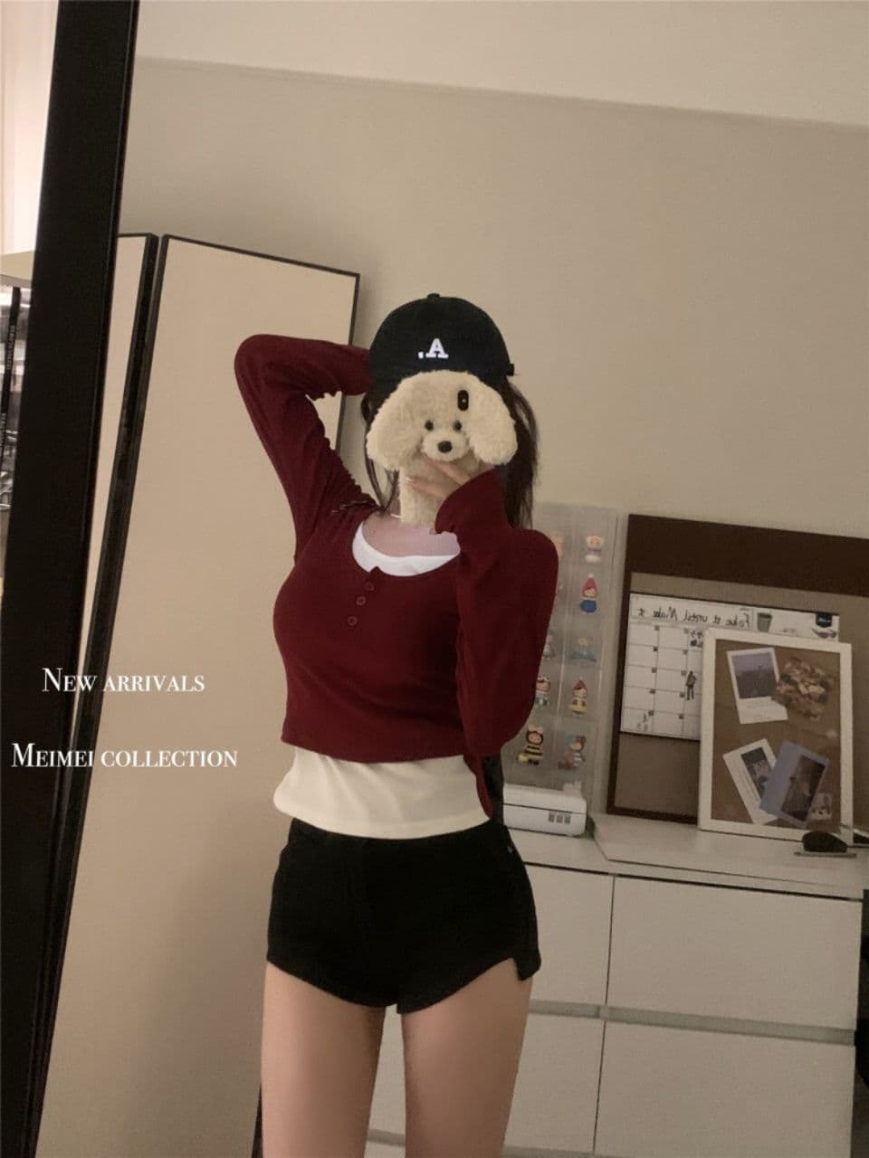 연삭 털 여성 학자 면 연삭 플러시 벨트 가슴 패드 단색 배색 페이크 레이어드 달콤한 스타일 보온 긴팔 상세 이미지 12
