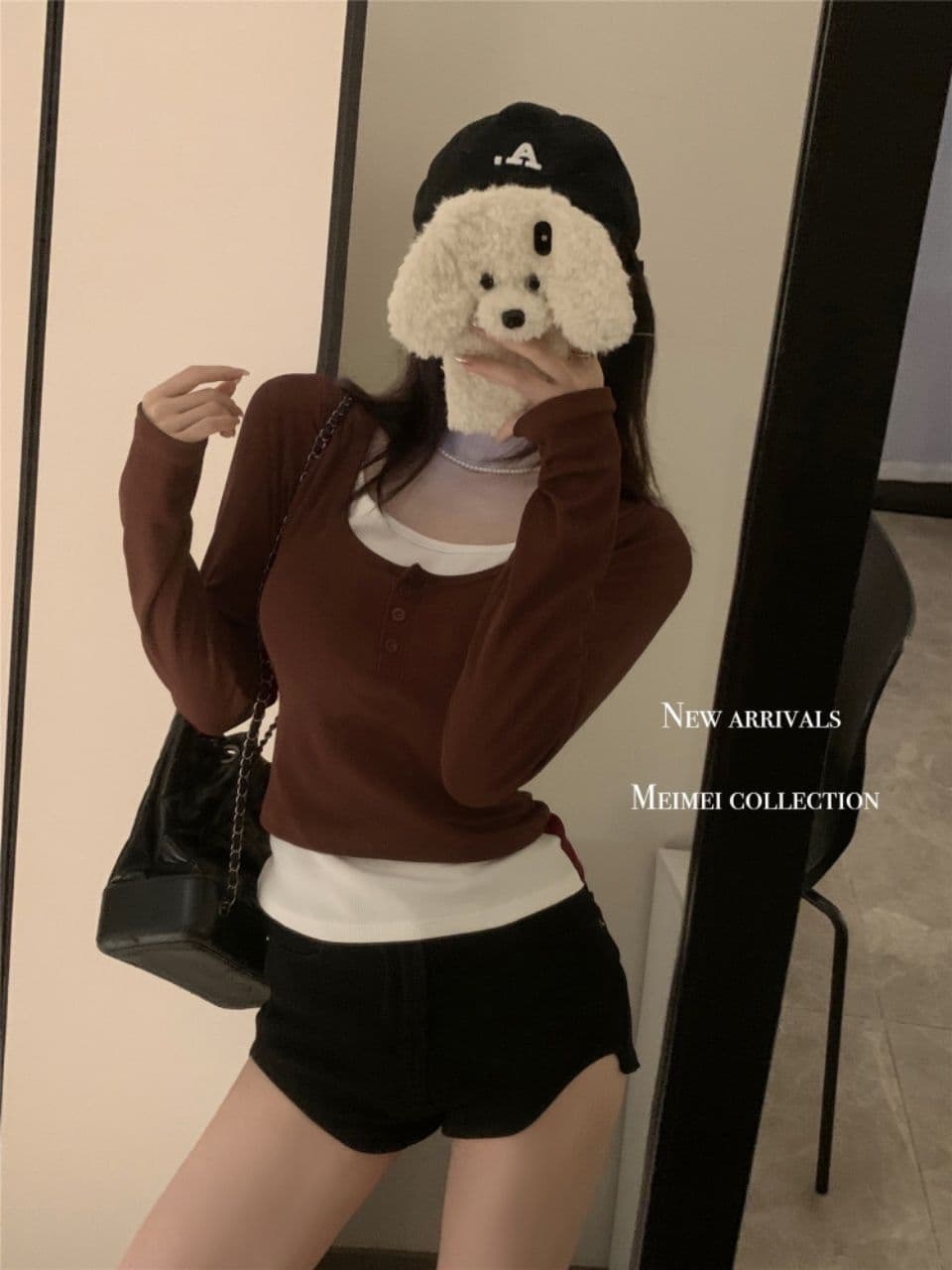 연삭 털 여성 학자 면 연삭 플러시 벨트 가슴 패드 단색 배색 페이크 레이어드 달콤한 스타일 보온 긴팔 상세 이미지 17