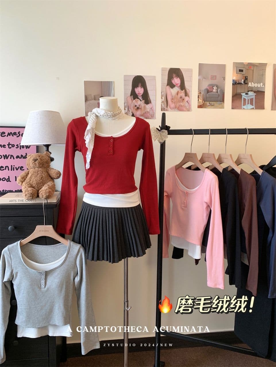 연삭 털 여성 학자 면 연삭 플러시 벨트 가슴 패드 단색 배색 페이크 레이어드 달콤한 스타일 보온 긴팔 상세 이미지 23