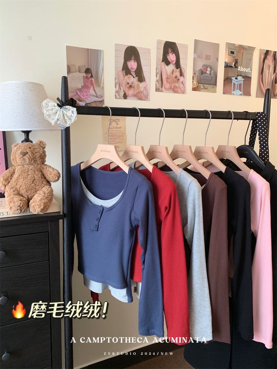 연삭 털 여성 학자 면 연삭 플러시 벨트 가슴 패드 단색 배색 페이크 레이어드 달콤한 스타일 보온 긴팔 상세 이미지 26
