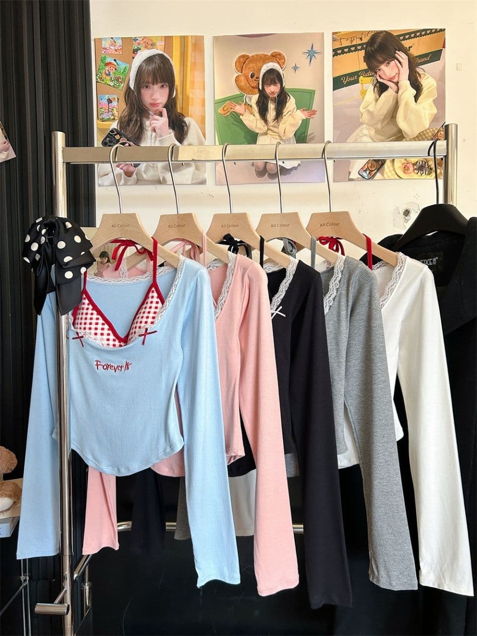 가을 달콤함 페이크 레이어드 긴팔 티셔츠 여성 벨트 가슴 패드 만나는 속옷 몸매 가꾸기 슬림해 보이는 외출용 기본 셔츠 상세 이미지 31