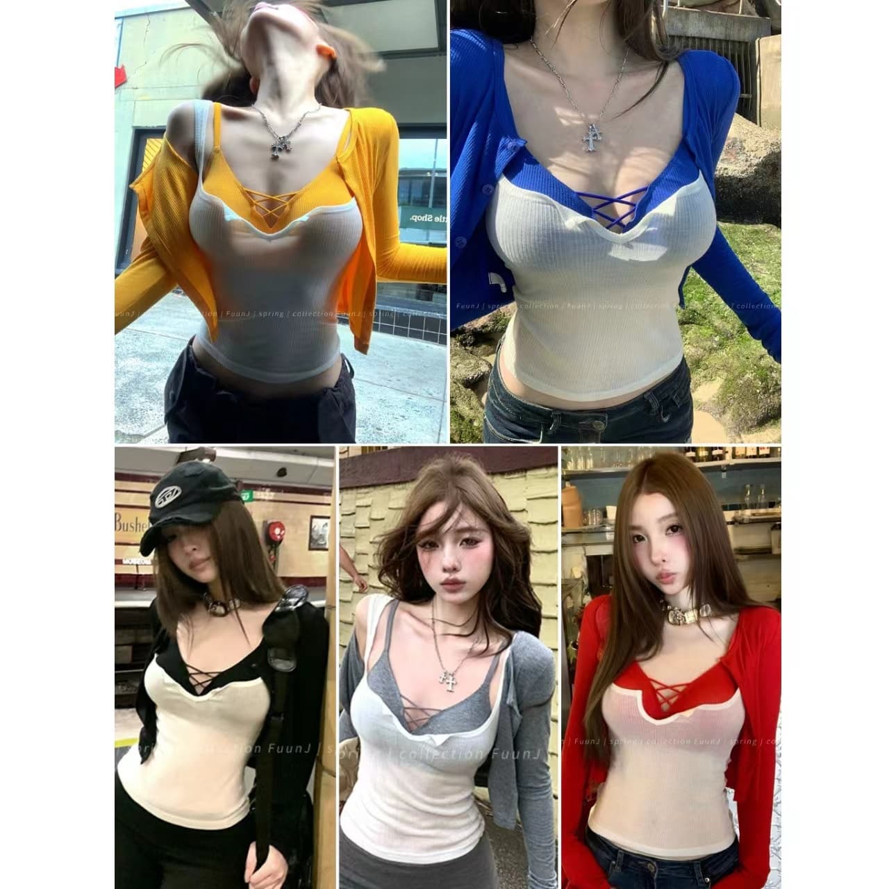 순수한 욕망 핫걸 3종 세트 오픈 가디건 긴팔 몸매 가꾸기 여성 십자가 포장 가슴 플러스 시스루 조끼 상세 이미지 2