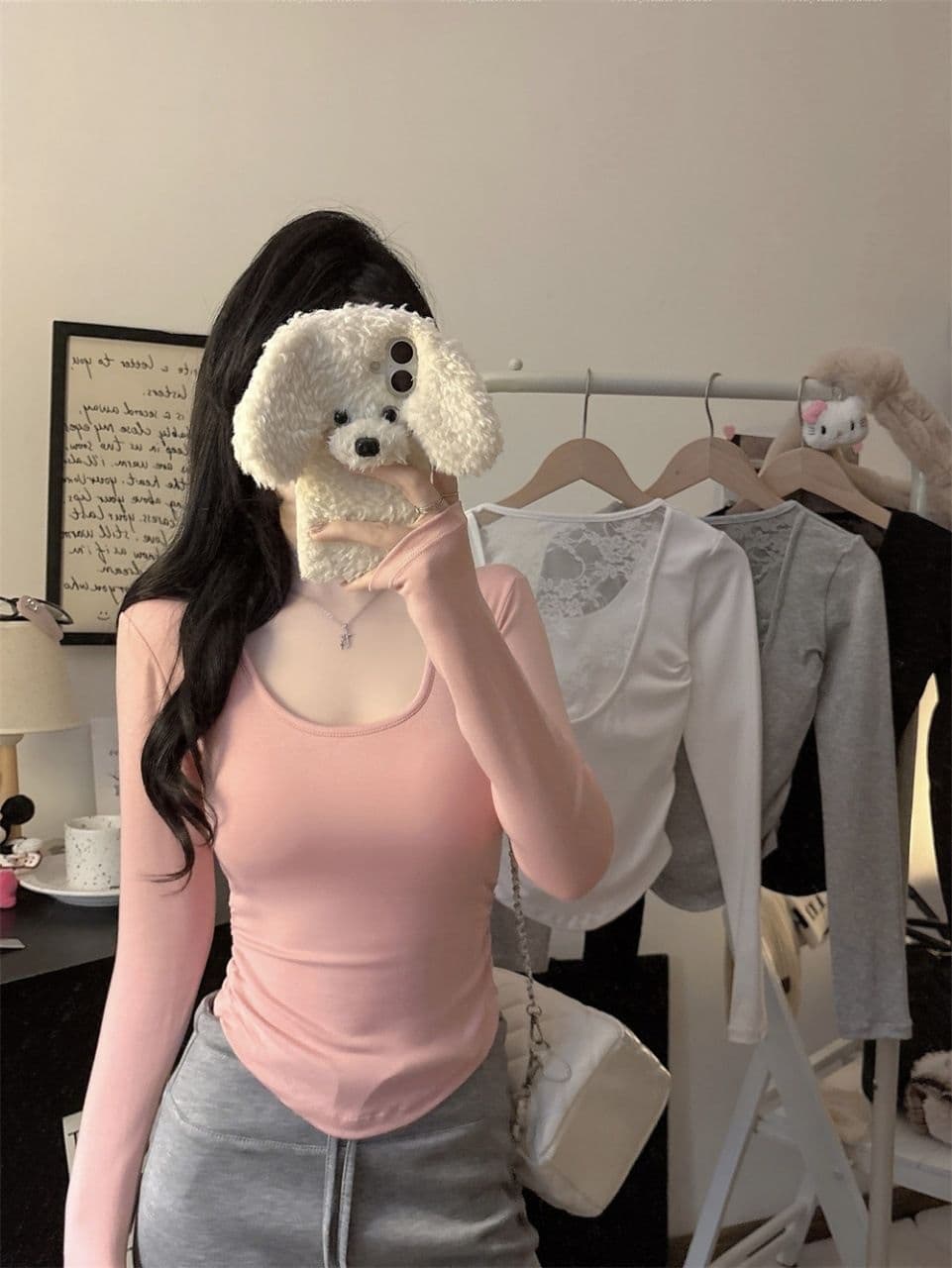 이른 가을 새로운 순수한 욕망 섹시함 레이스 백리스 긍정적 인 어깨 긴팔 여성 몸매 가꾸기 다용도 원피스 벨트 가슴 패드 상세 이미지 2