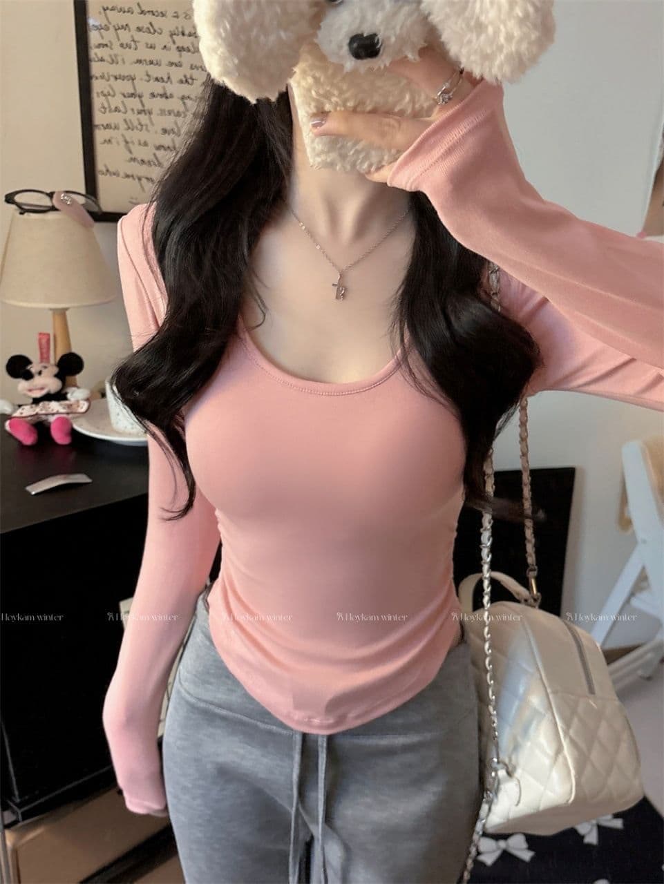 이른 가을 새로운 순수한 욕망 섹시함 레이스 백리스 긍정적 인 어깨 긴팔 여성 몸매 가꾸기 다용도 원피스 벨트 가슴 패드 상세 이미지 4