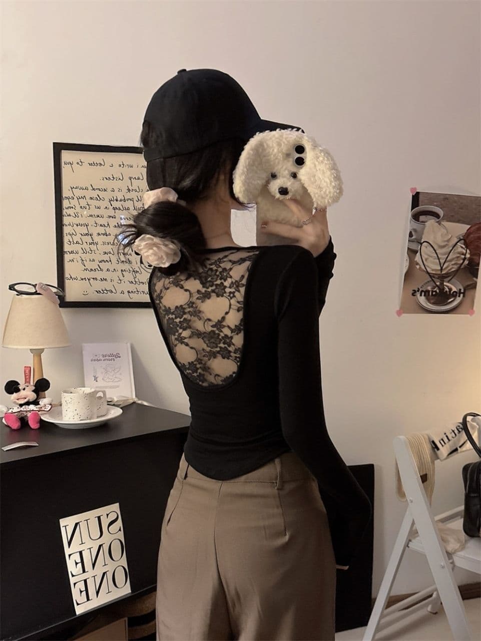 이른 가을 새로운 순수한 욕망 섹시함 레이스 백리스 긍정적 인 어깨 긴팔 여성 몸매 가꾸기 다용도 원피스 벨트 가슴 패드 상세 이미지 9