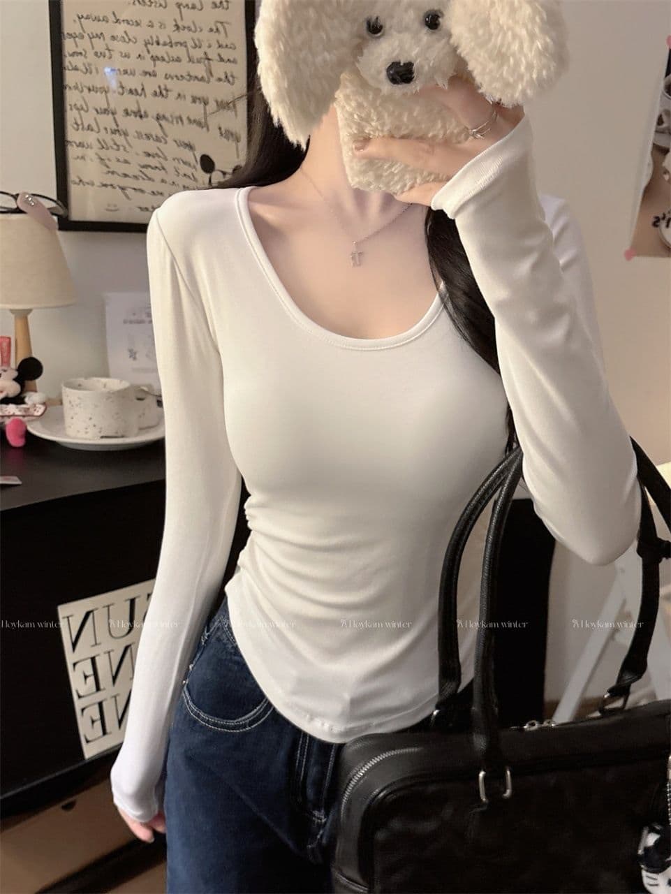 이른 가을 새로운 순수한 욕망 섹시함 레이스 백리스 긍정적 인 어깨 긴팔 여성 몸매 가꾸기 다용도 원피스 벨트 가슴 패드 상세 이미지 17
