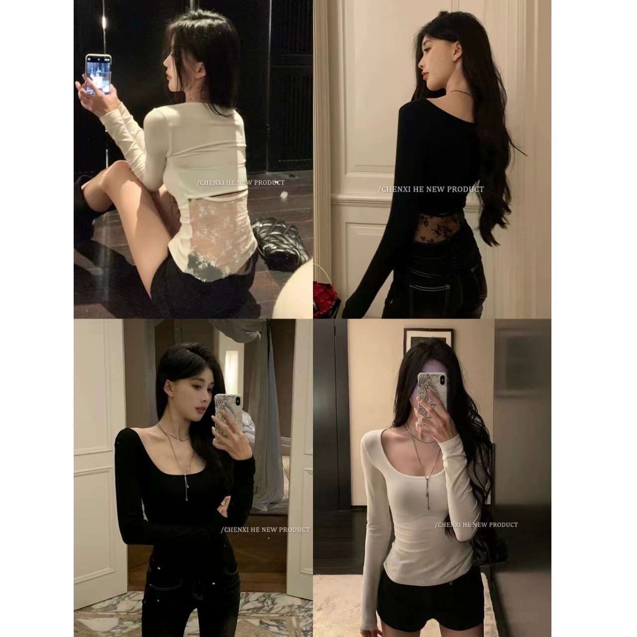 핫걸 바람 순수한 욕망 백리스 레이스 조각 긴팔 티셔츠 여성 봄 고유 한 몸매 가꾸기 디자인 센스 맨위