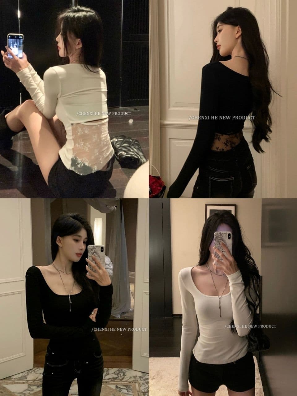 핫걸 바람 순수한 욕망 백리스 레이스 조각 긴팔 티셔츠 여성 봄 고유 한 몸매 가꾸기 디자인 센스 맨위 상세 이미지 1
