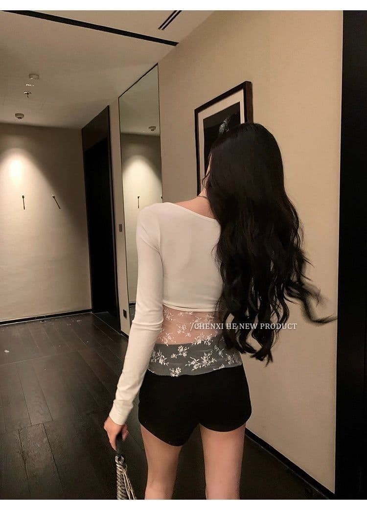 핫걸 바람 순수한 욕망 백리스 레이스 조각 긴팔 티셔츠 여성 봄 고유 한 몸매 가꾸기 디자인 센스 맨위 상세 이미지 5