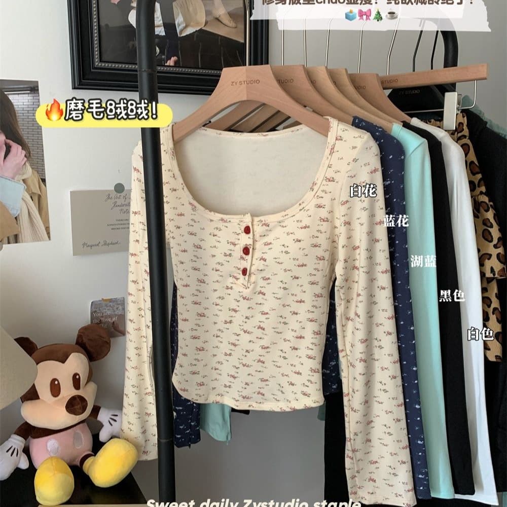 연삭 털 긴팔 봄 가을 2026 새로운 라운드 넥 기본 셔츠 인사이드 가져 가라. 순면 낮은 네크라인 봄 맨위 이미지 5