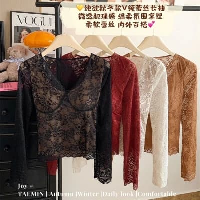 V넥 순수한 욕망 바람 벨트 가슴 패드 레이스 기본 셔츠 핫걸 몸매 가꾸기 긴팔 인사이드 잡아라. 의류 상세 이미지 4
