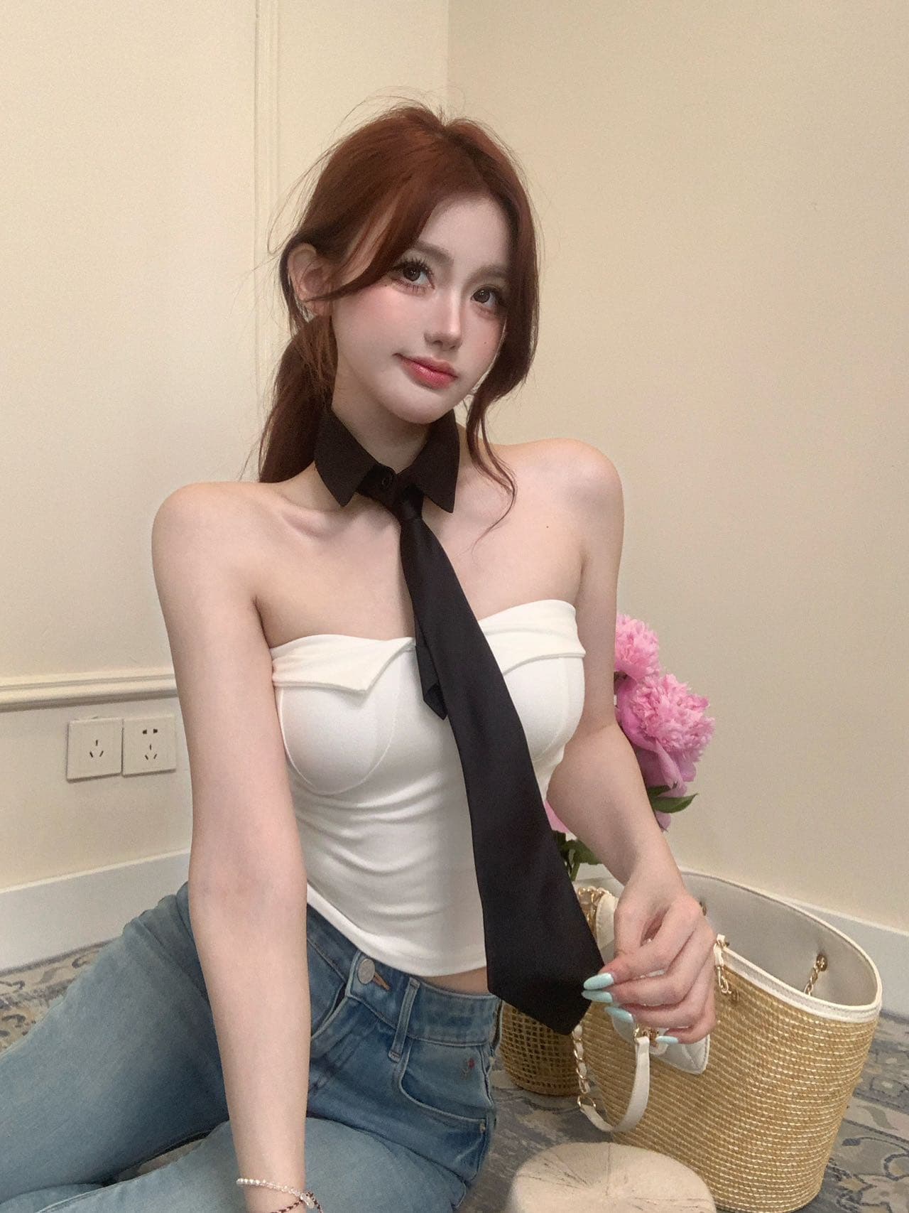 순수한 욕망 핫걸 바람 벨트 넥타이 섹시함 튜브탑 작은 조끼 여성 다용도 슬림해 보이는 이슬 뼈의 짧은 맨위 상세 이미지 7