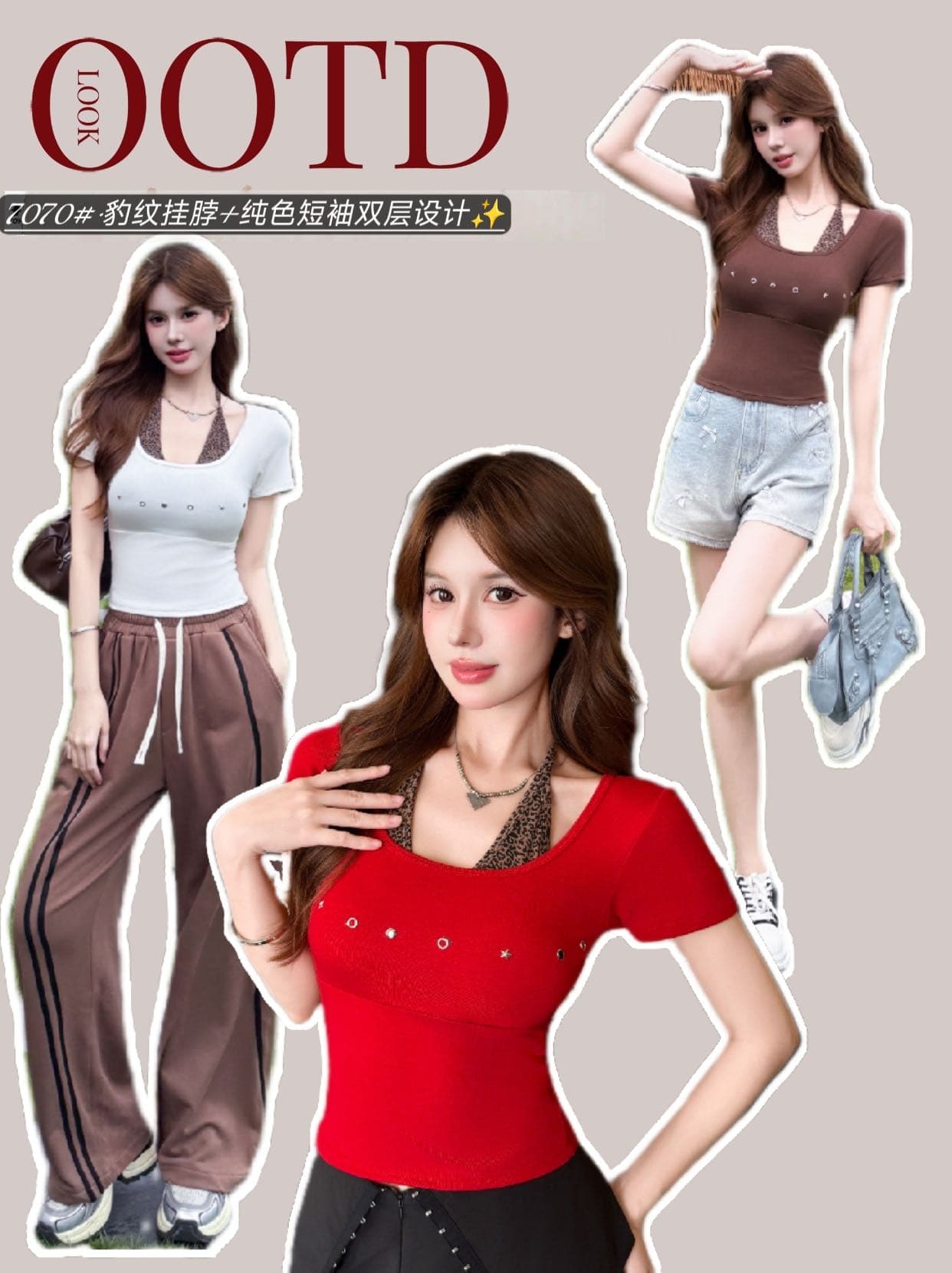 아메리칸 행침 목 반팔 티셔츠 여성 여름 2026 새로운 품격 디자인 센스 고유 한 아름다운 그레이트 봐 의류 상세 이미지 1