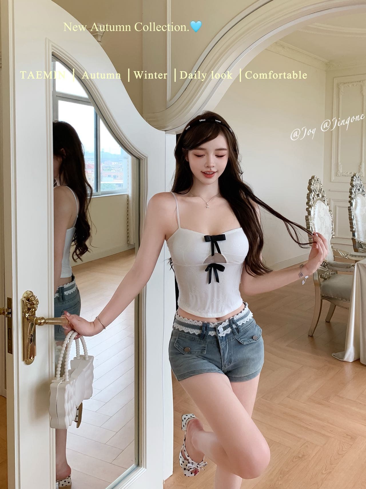 달콤한 매운맛 바람 V넥 홀로우 아웃 나비 매듭 레이스 캐미솔 순수한 욕망 섹시함 백리스 슬림해 보이는 민소매 다용도 맨위 상세 이미지 14