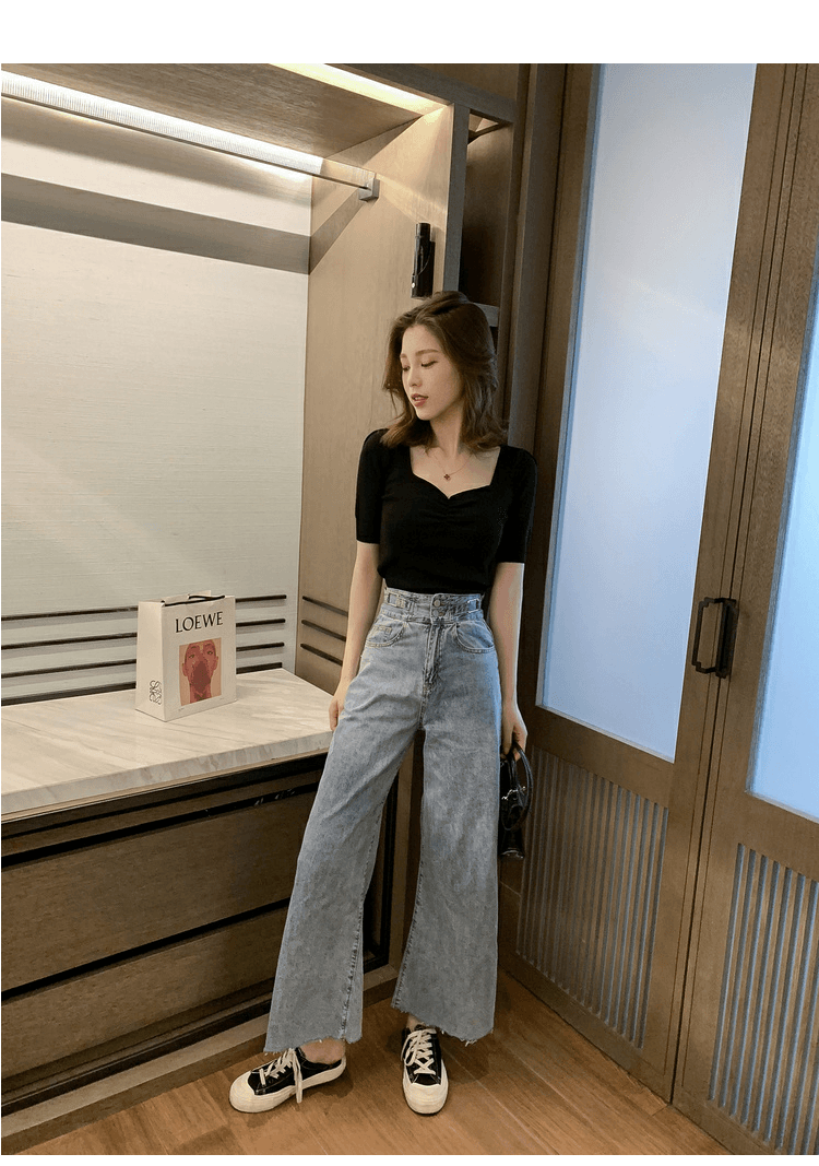 2026 여름 새로운 한국 스타일 디자인 센스 광장 칼라 펌프 Pleat 반팔 니트 스웨터 여성 chic 슬림해 보이는 조심해. 선상에서 의류 상세 이미지 9