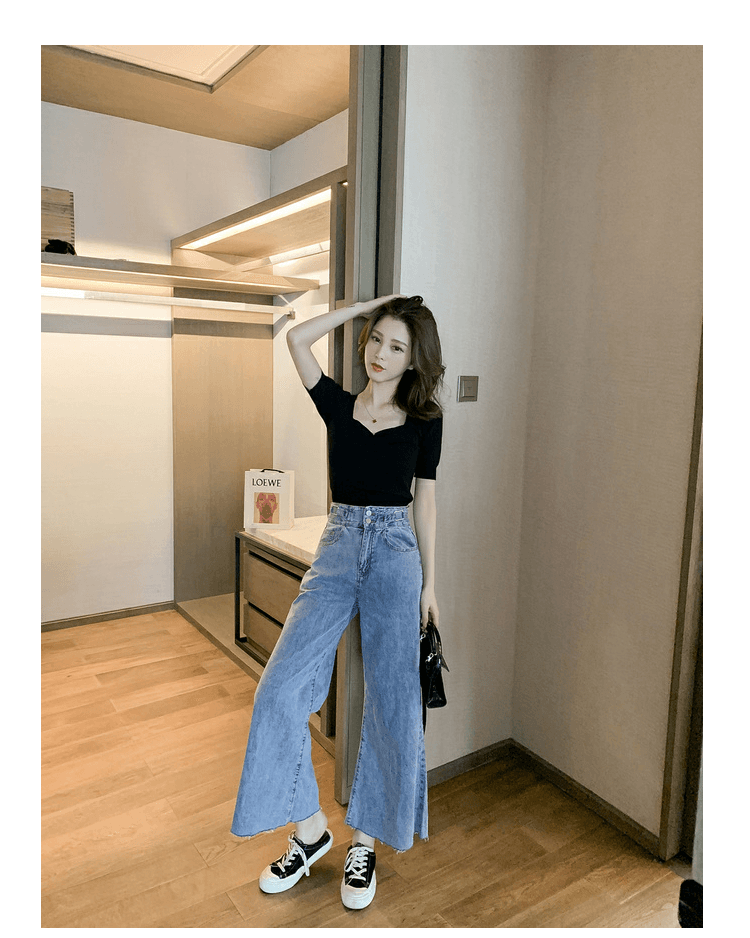 2026 여름 새로운 한국 스타일 디자인 센스 광장 칼라 펌프 Pleat 반팔 니트 스웨터 여성 chic 슬림해 보이는 조심해. 선상에서 의류 상세 이미지 12