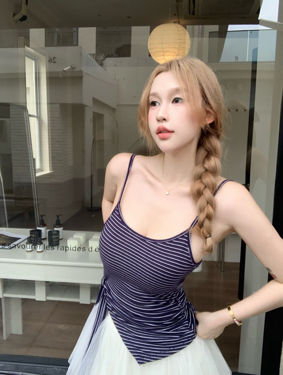 느긋한 바람 착용 가져 가라. 시간 아직도 느낌 스트라이프 레이스업 조끼 벨트 가슴 패드 상세 이미지 12