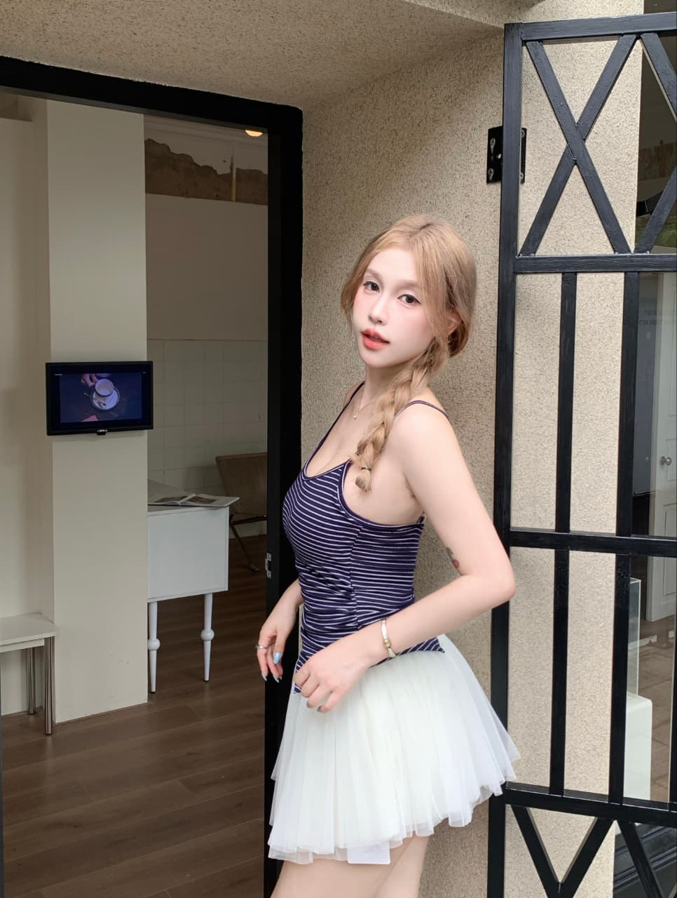 느긋한 바람 착용 가져 가라. 시간 아직도 느낌 스트라이프 레이스업 조끼 벨트 가슴 패드 상세 이미지 15