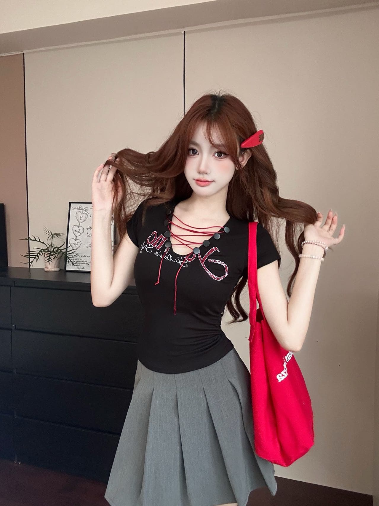 순수한 욕망 바람 십자가 스트랩 V넥 반팔 티셔츠 몸매 가꾸기 슬림해 보이는 알파벳 프린트 쇼트 스타일 맨위 상세 이미지 11
