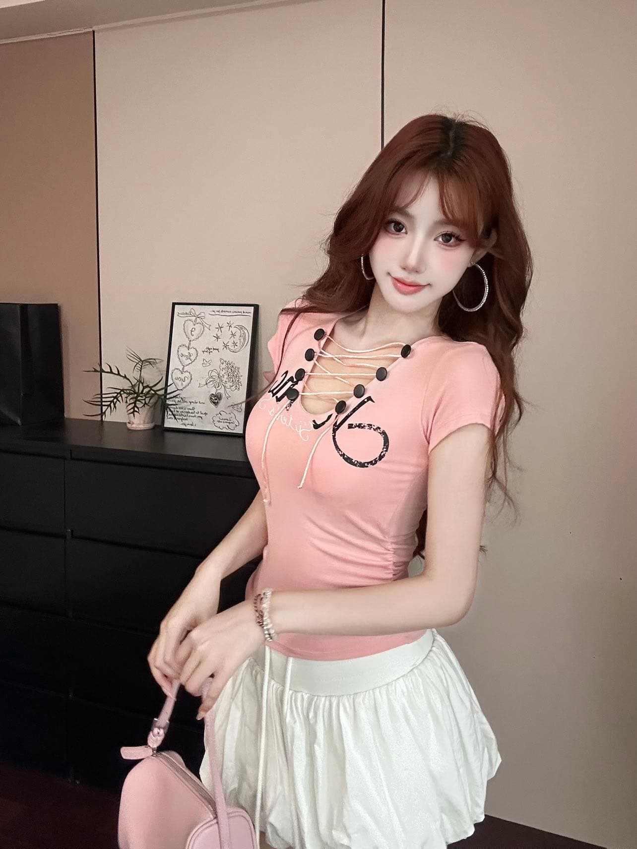 순수한 욕망 바람 십자가 스트랩 V넥 반팔 티셔츠 몸매 가꾸기 슬림해 보이는 알파벳 프린트 쇼트 스타일 맨위 상세 이미지 19