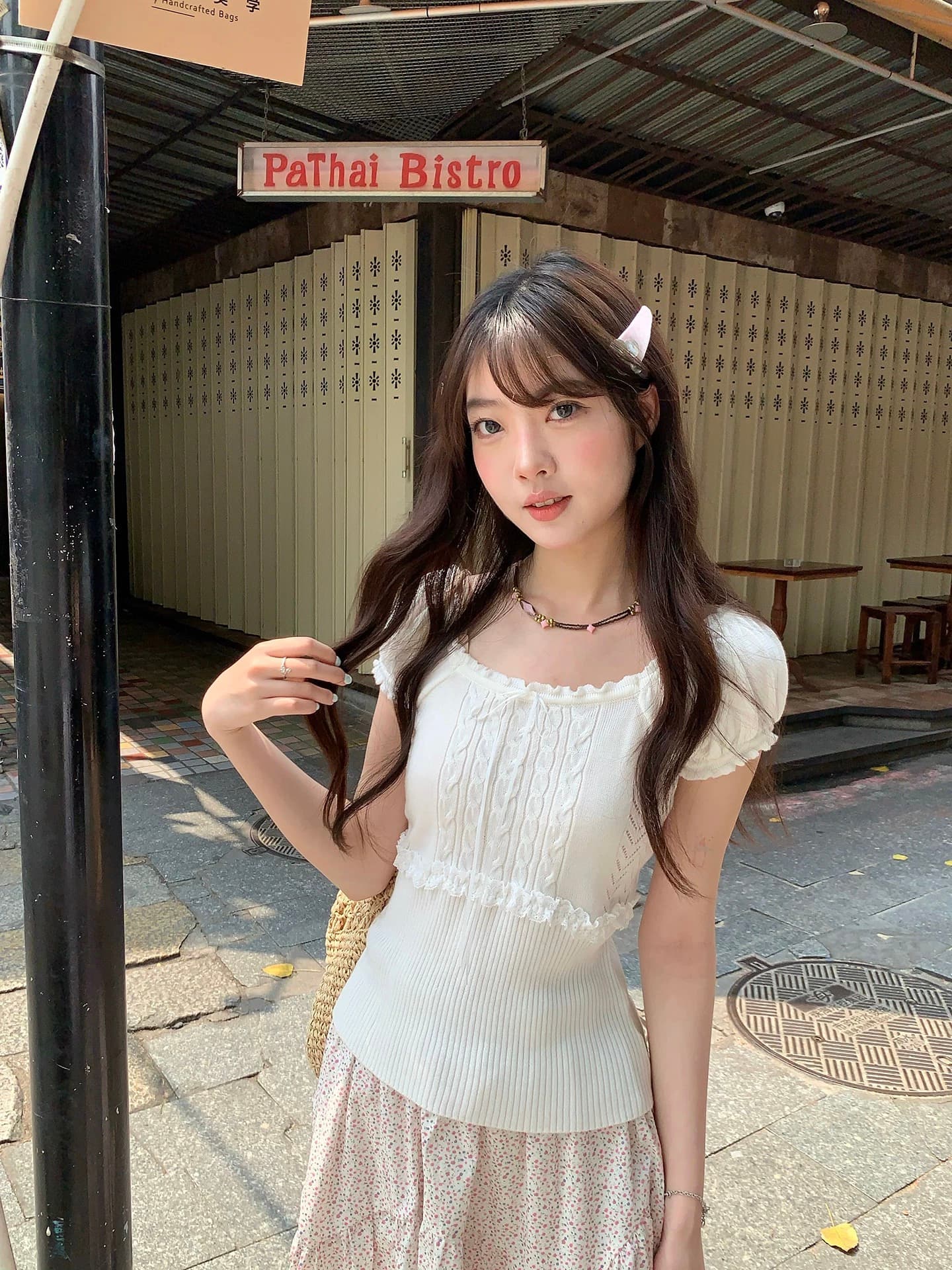 hollyii 한 부서 달콤함 레이스 패치워크 레이스 광장 칼라 다용도 니트 반팔 맨위 2026 봄 여름 새로운 상세 이미지 5