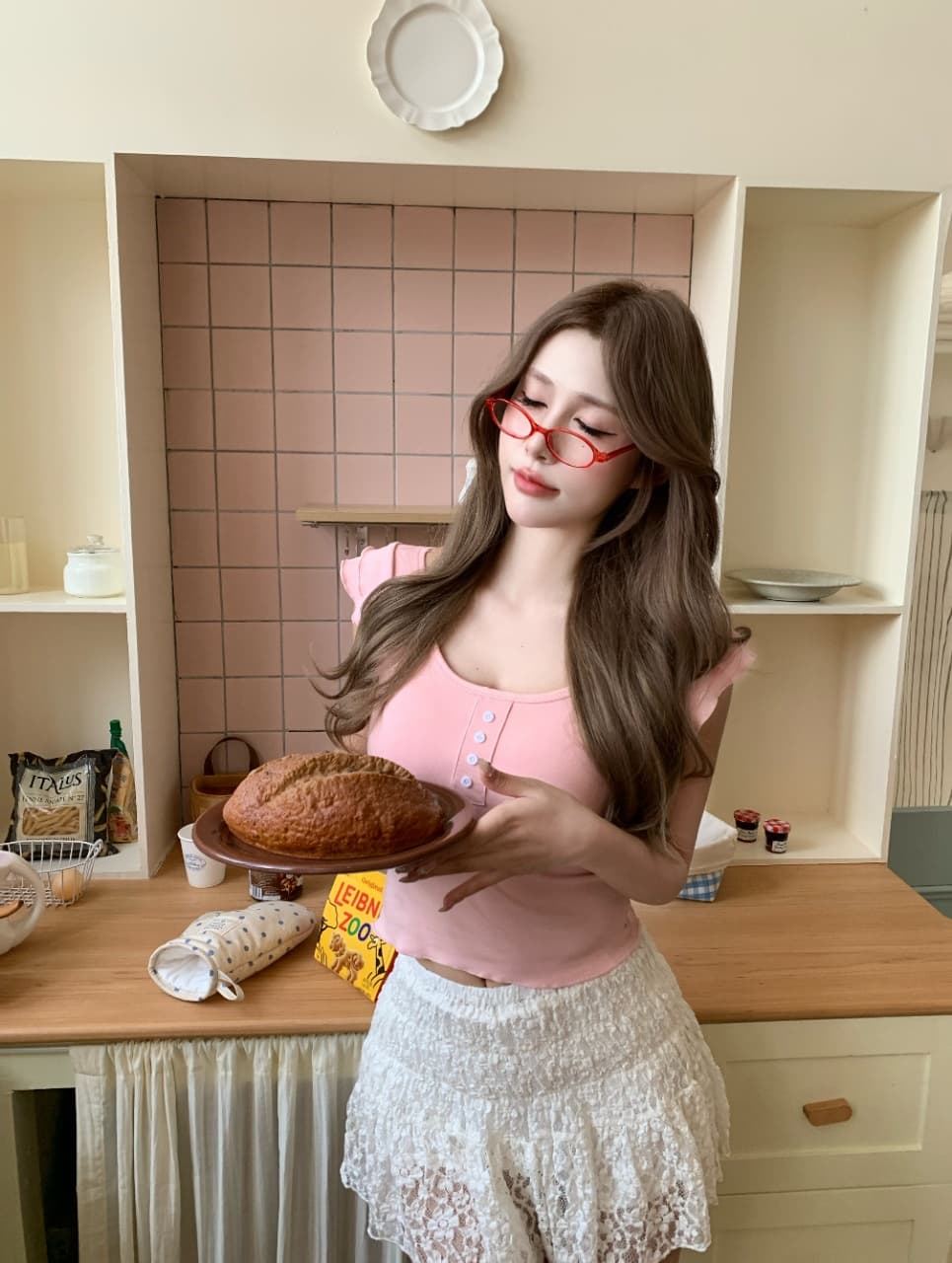 작은 대중 디자인 센스 꼬집기 허리 슬림해 보이는 단추 연꽃 잎 소매 반팔 벨트 가슴 패드 상세 이미지 15