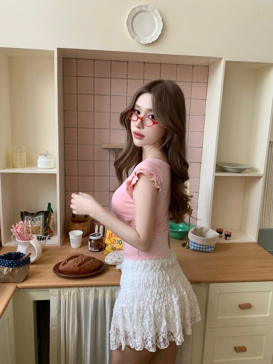 작은 대중 디자인 센스 꼬집기 허리 슬림해 보이는 단추 연꽃 잎 소매 반팔 벨트 가슴 패드 상세 이미지 17
