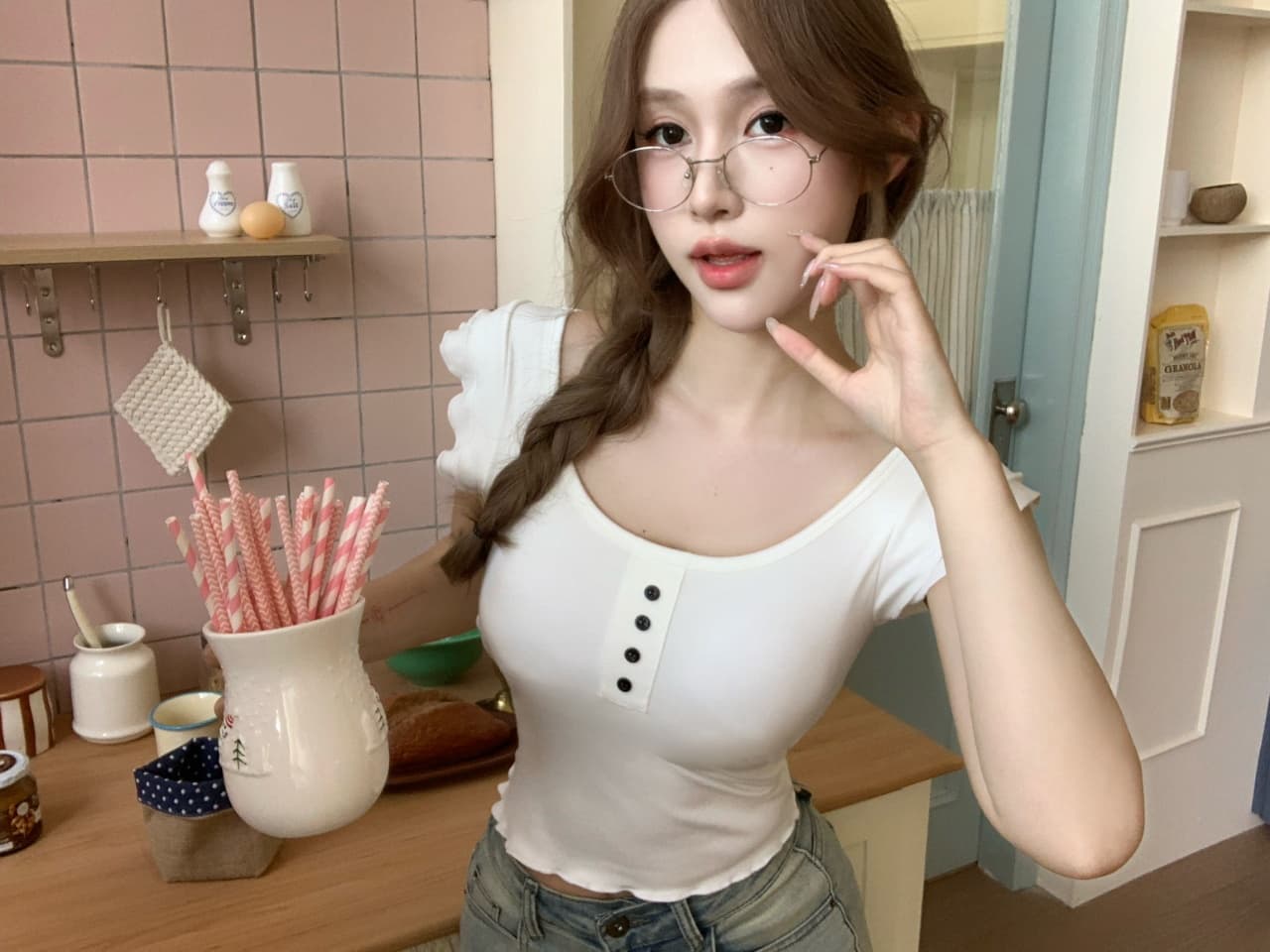 작은 대중 디자인 센스 꼬집기 허리 슬림해 보이는 단추 연꽃 잎 소매 반팔 벨트 가슴 패드 상세 이미지 26