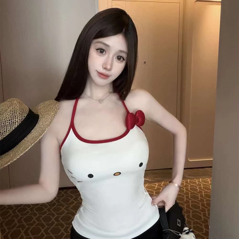 아메리칸 핫걸 바람 프린트 행침 목 튜브탑 조끼 여성 여름 섹시함 백리스 이슬 뼈의 튀김 거리 순수한 욕망 맨위 이미지 4