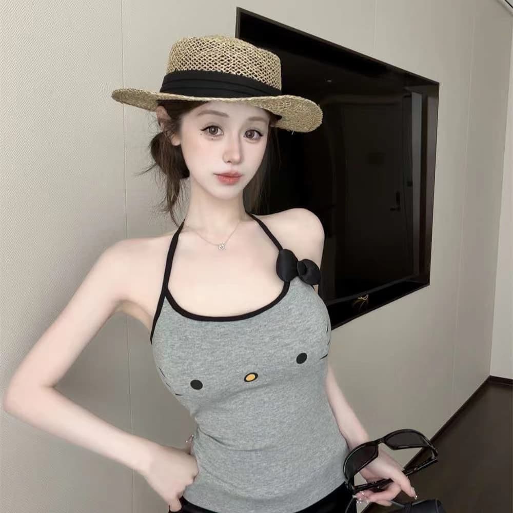아메리칸 핫걸 바람 프린트 행침 목 튜브탑 조끼 여성 여름 섹시함 백리스 이슬 뼈의 튀김 거리 순수한 욕망 맨위 이미지 2