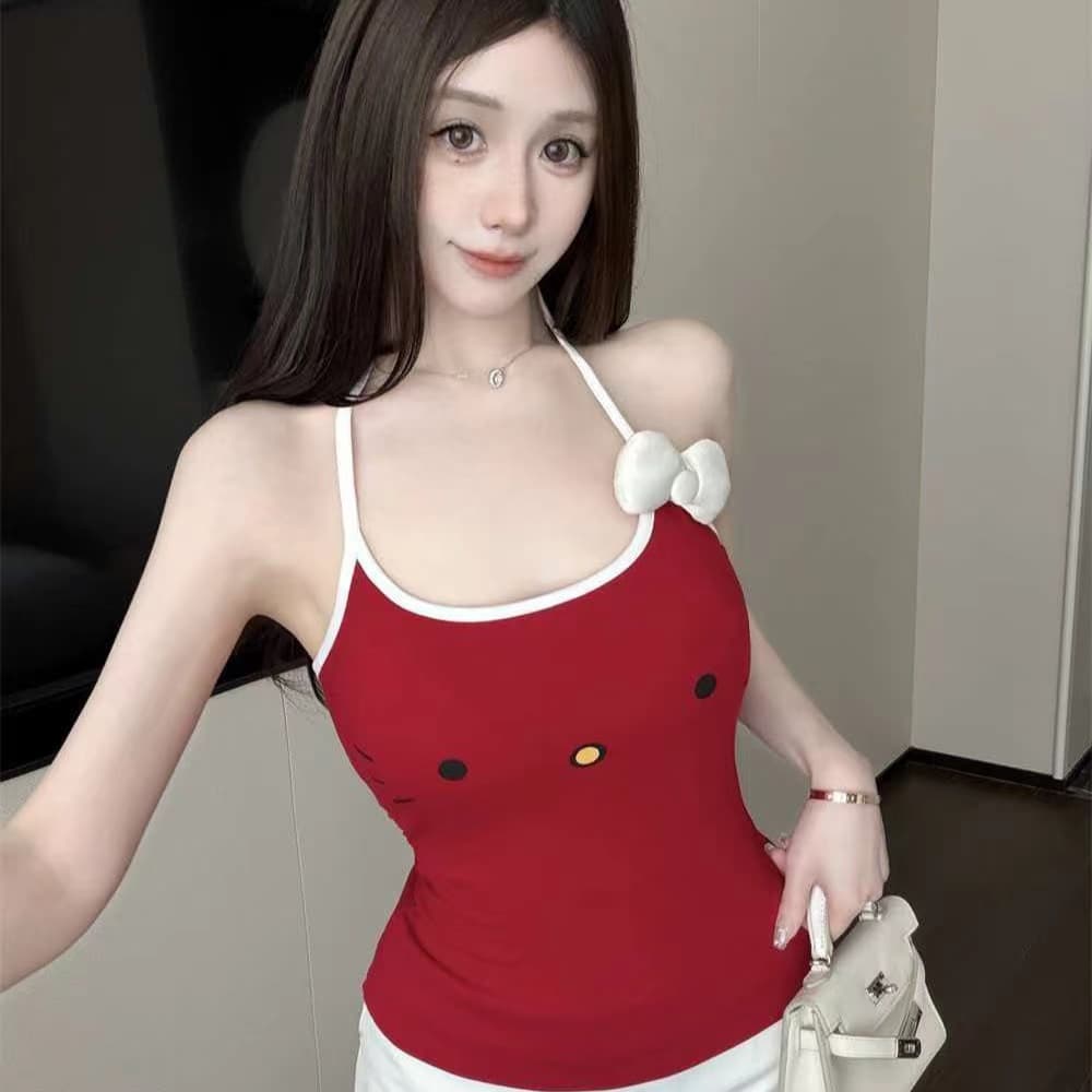 아메리칸 핫걸 바람 프린트 행침 목 튜브탑 조끼 여성 여름 섹시함 백리스 이슬 뼈의 튀김 거리 순수한 욕망 맨위 이미지 5