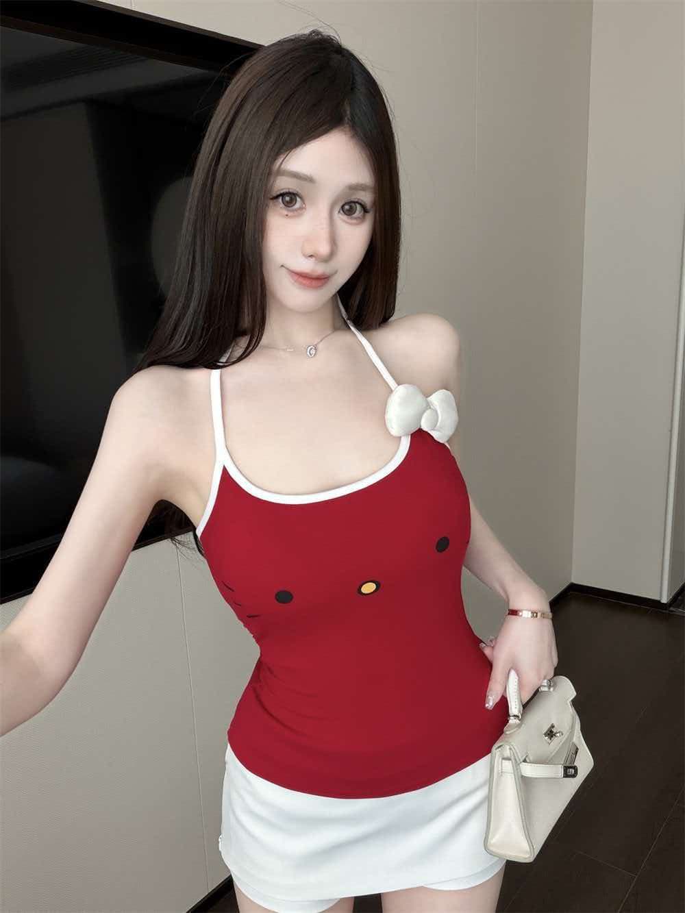 아메리칸 핫걸 바람 프린트 행침 목 튜브탑 조끼 여성 여름 섹시함 백리스 이슬 뼈의 튀김 거리 순수한 욕망 맨위 상세 이미지 12