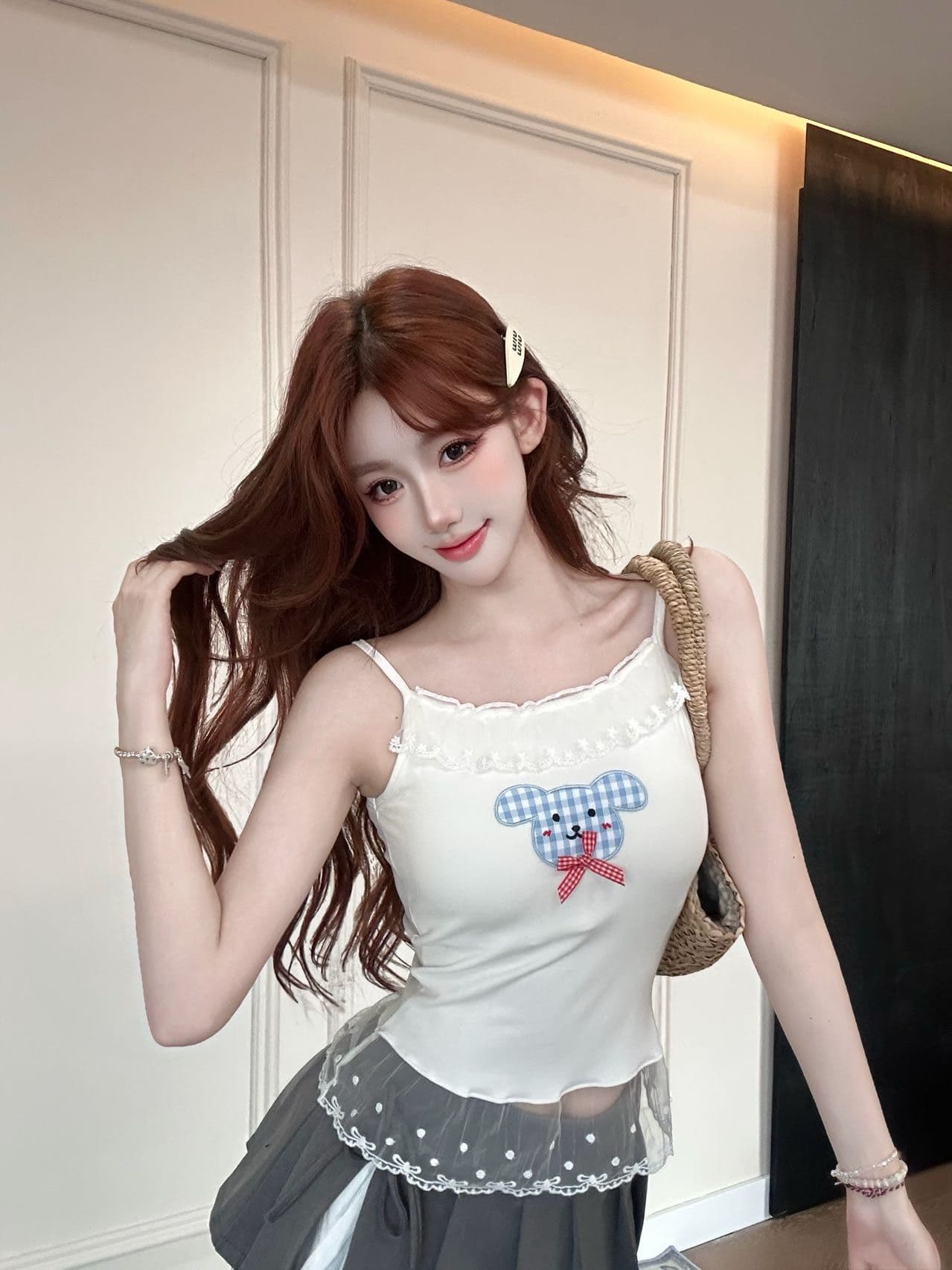 새로운 작은 대중 핫걸 k 만화 프린트 슬립 여성 허리 수축 여름 몸매 가꾸기 슬림해 보이는 벨트 가슴 패드 인사이드 가져 가라. 튜브탑 상세 이미지 8