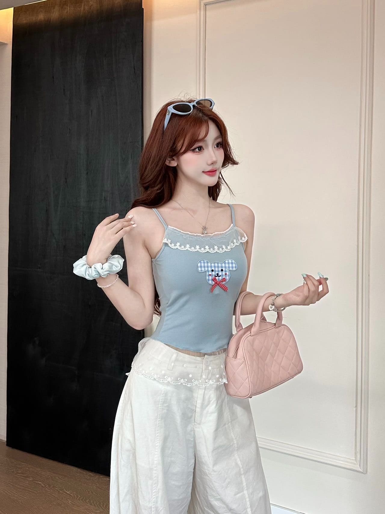 새로운 작은 대중 핫걸 k 만화 프린트 슬립 여성 허리 수축 여름 몸매 가꾸기 슬림해 보이는 벨트 가슴 패드 인사이드 가져 가라. 튜브탑 상세 이미지 19