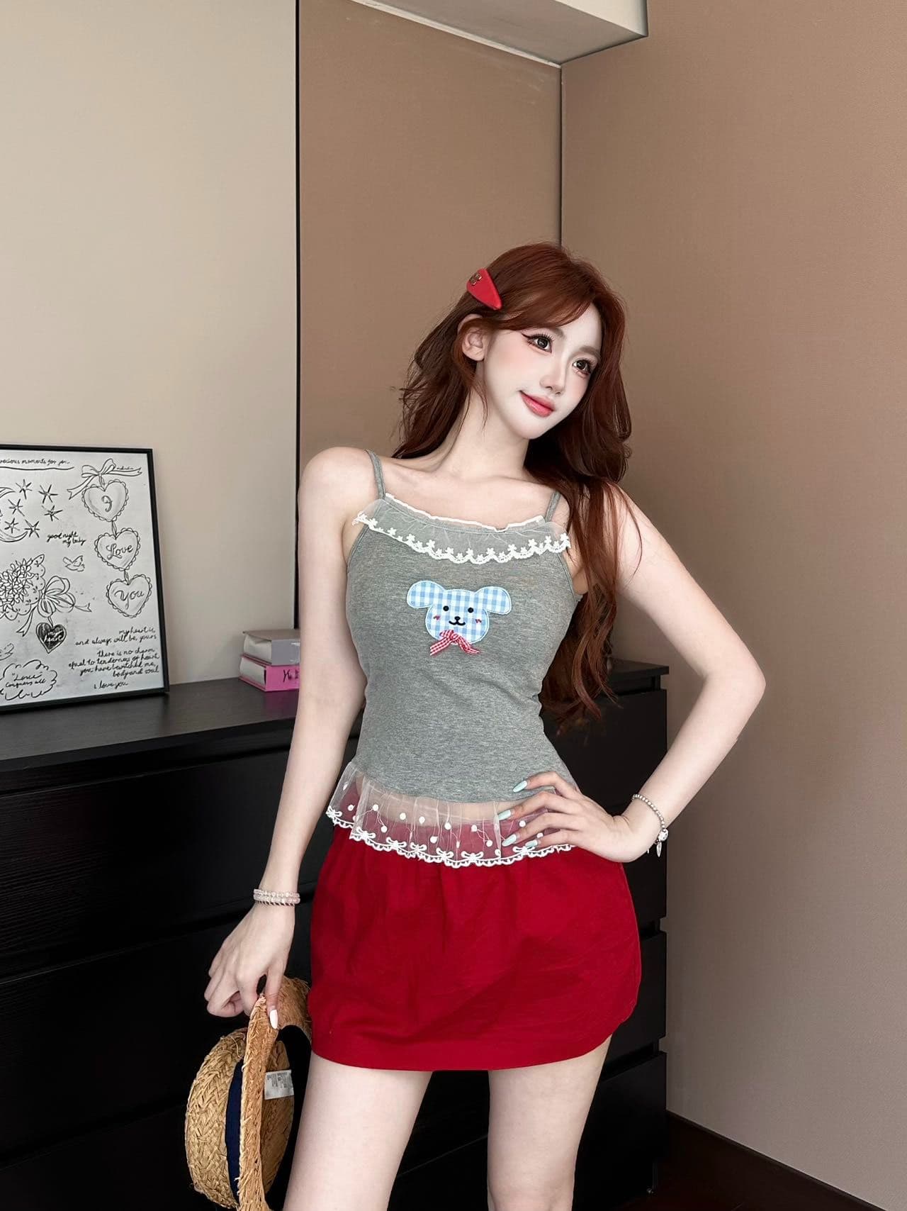 새로운 작은 대중 핫걸 k 만화 프린트 슬립 여성 허리 수축 여름 몸매 가꾸기 슬림해 보이는 벨트 가슴 패드 인사이드 가져 가라. 튜브탑 상세 이미지 28
