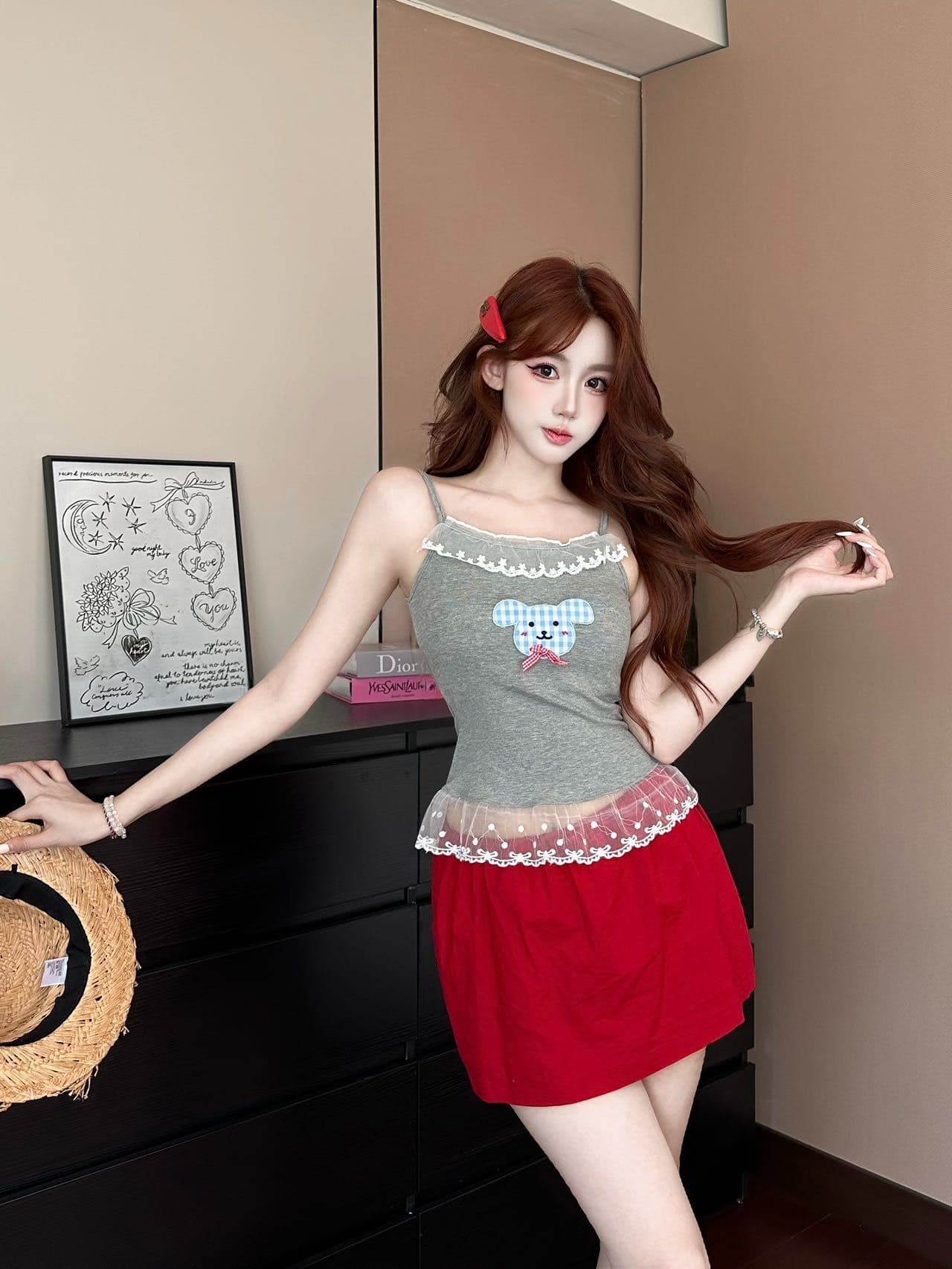 새로운 작은 대중 핫걸 k 만화 프린트 슬립 여성 허리 수축 여름 몸매 가꾸기 슬림해 보이는 벨트 가슴 패드 인사이드 가져 가라. 튜브탑 상세 이미지 29