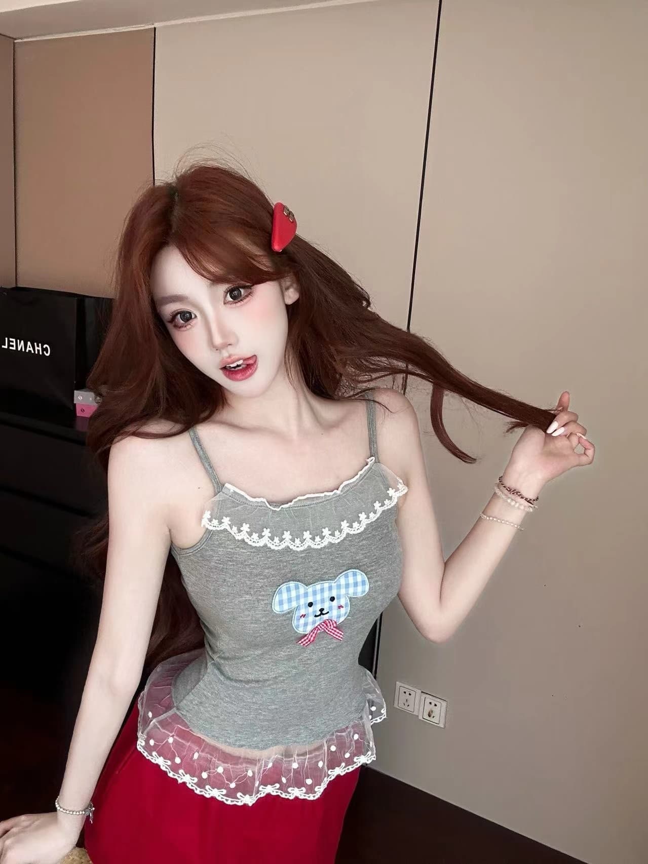 새로운 작은 대중 핫걸 k 만화 프린트 슬립 여성 허리 수축 여름 몸매 가꾸기 슬림해 보이는 벨트 가슴 패드 인사이드 가져 가라. 튜브탑 상세 이미지 36