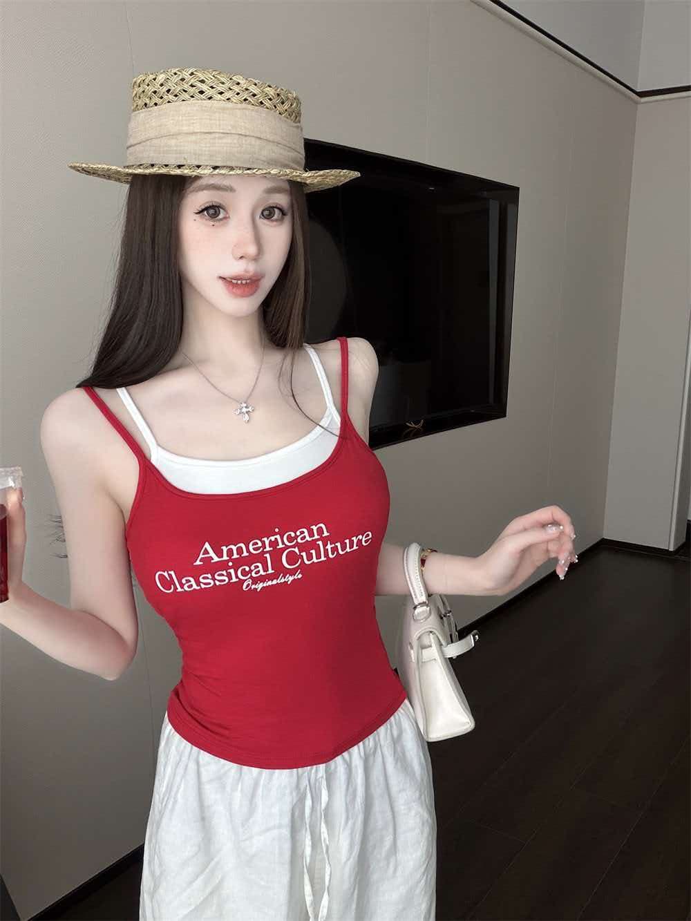 아메리칸 레트로 알파벳 페이크 레이어드 캐미솔 여름 2026 새로운 쇼트 스타일 작은 대중 몸매 가꾸기 연령 감소 맨위 상세 이미지 7