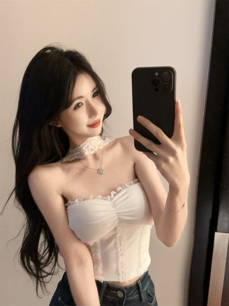 세련된 외국 가스 품격 섹시함 레이스 튜브탑 조끼 여성 여름 한국 스타일 순수한 욕망 바람 나만의 것을 가져와 라. 가슴 패드 행침 목 맨위 상세 이미지 8