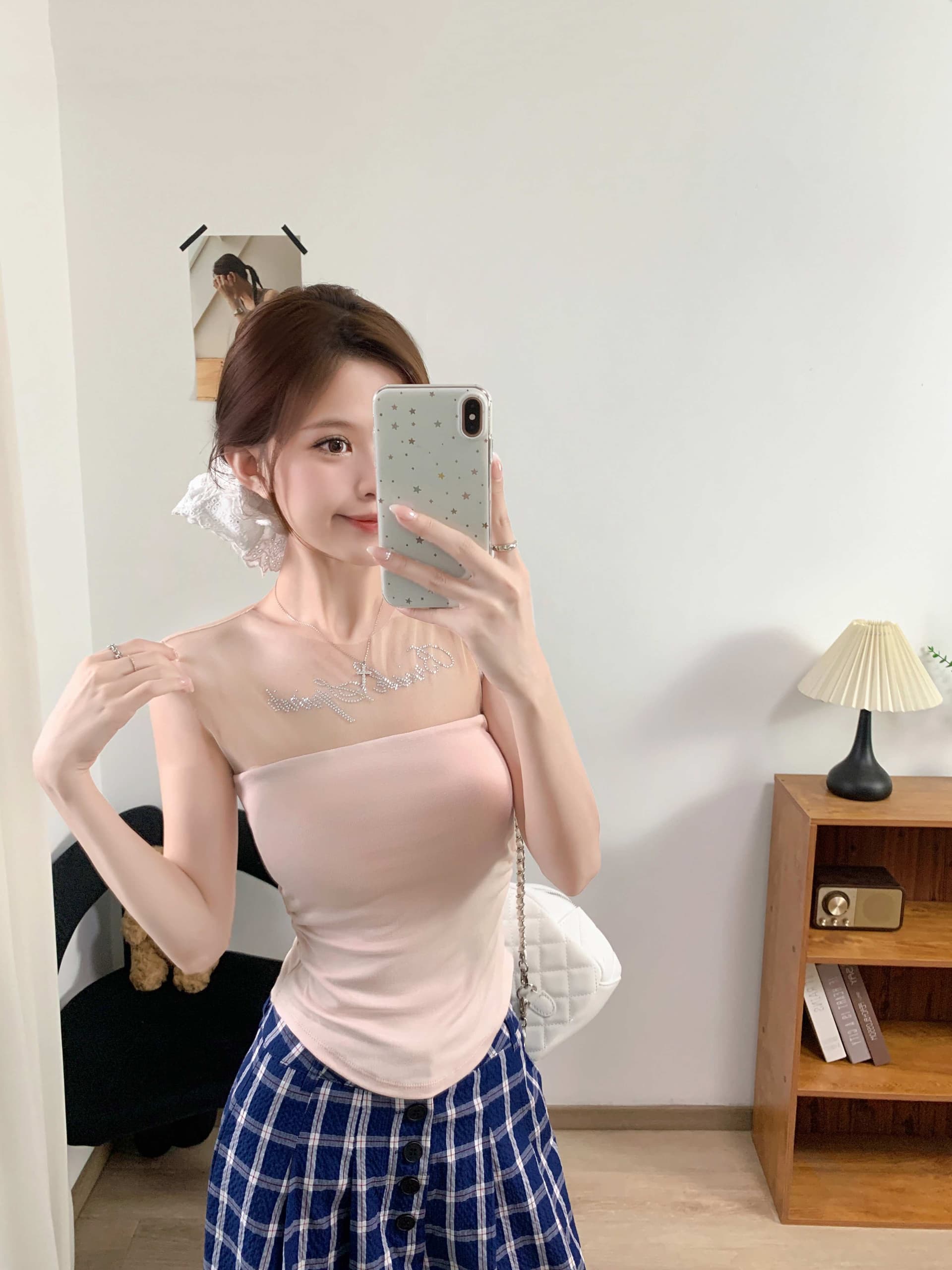 순수한 욕망 튜브탑 사람들 면 망사 알파벳 핫픽스 아름다움 멜빵 가슴 패드 상세 이미지 12