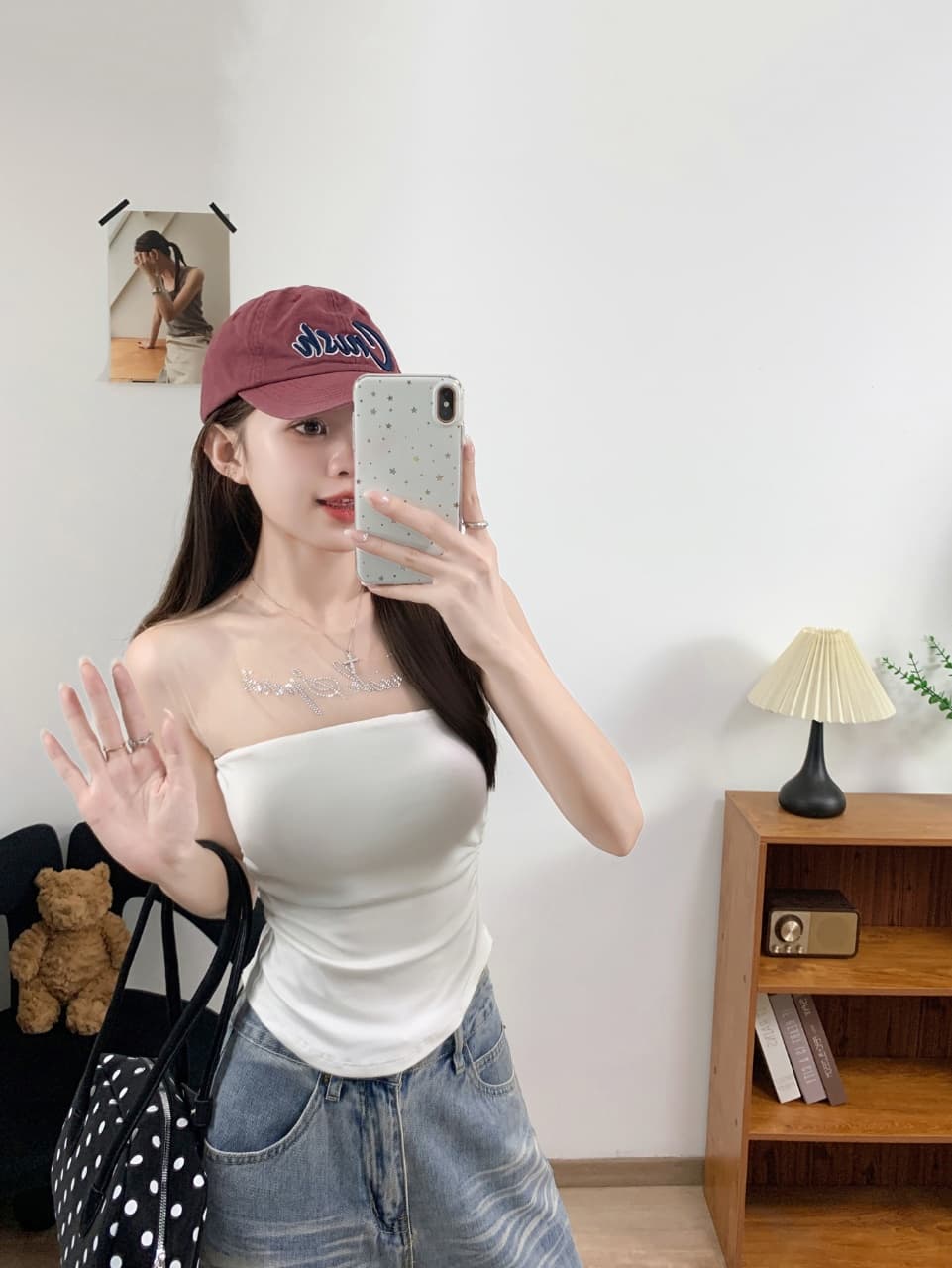 순수한 욕망 튜브탑 사람들 면 망사 알파벳 핫픽스 아름다움 멜빵 가슴 패드 상세 이미지 30