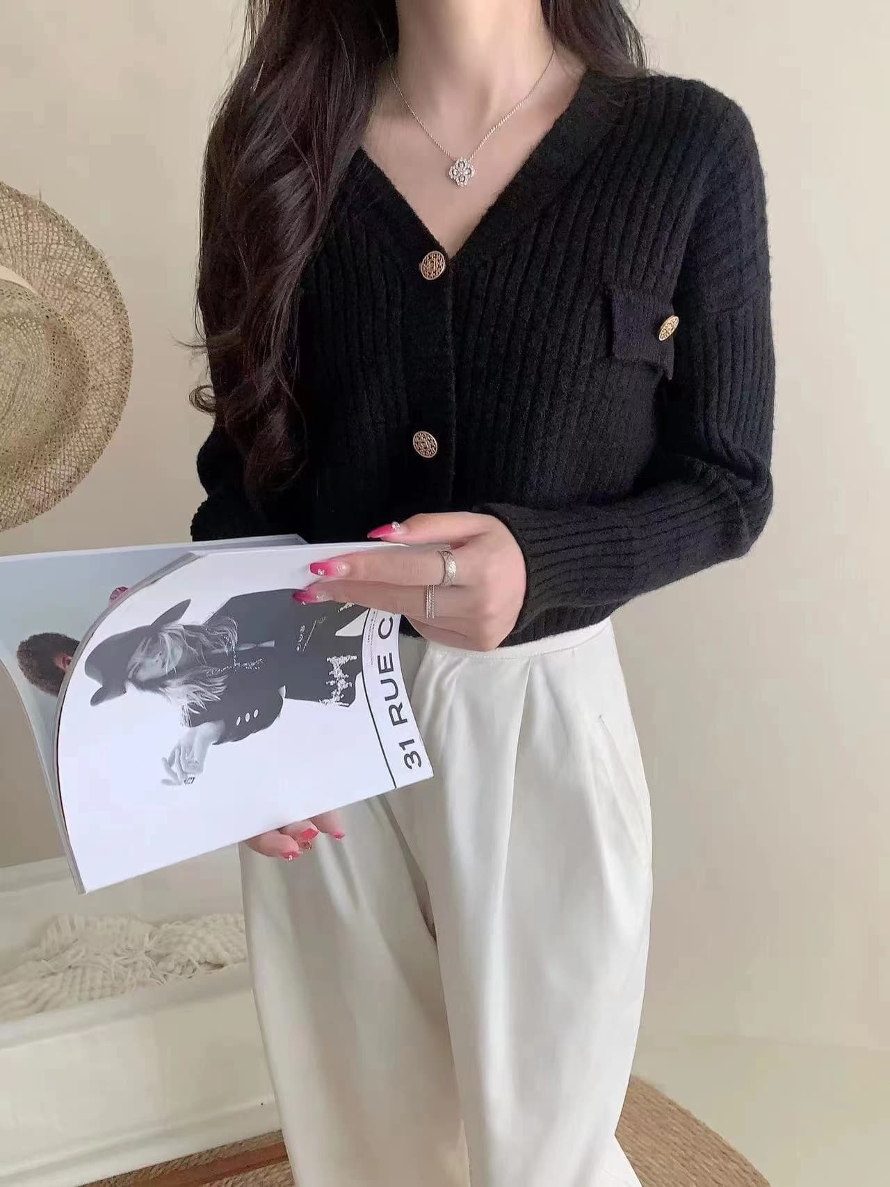 한 부서 쇼트 스타일 스웨터 여성 코트 봄 가을 하늘색 작은 키 품격 와이드 부드러운 찹쌀 니트 오픈 가디건 외출용 상세 이미지 1