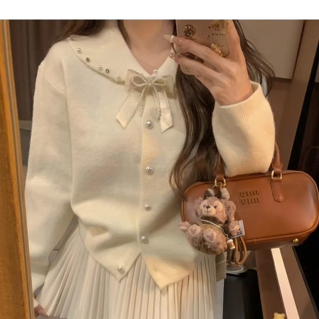 한 부서 달콤함 나비 매듭 네클라인 니트 오픈 가디건 여성 봄 가을 새로운 디자인 센스 Chic 쇼트 스타일 맨위 상세 이미지 36