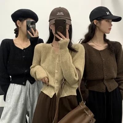 가을 겨울 분기 별 칼라 쇼트 스타일 단색 스웨터 오픈 가디건 니트 재킷 쇼트 스타일 허리 수축 캐주얼 맨위 2026 새로운 상세 이미지 3