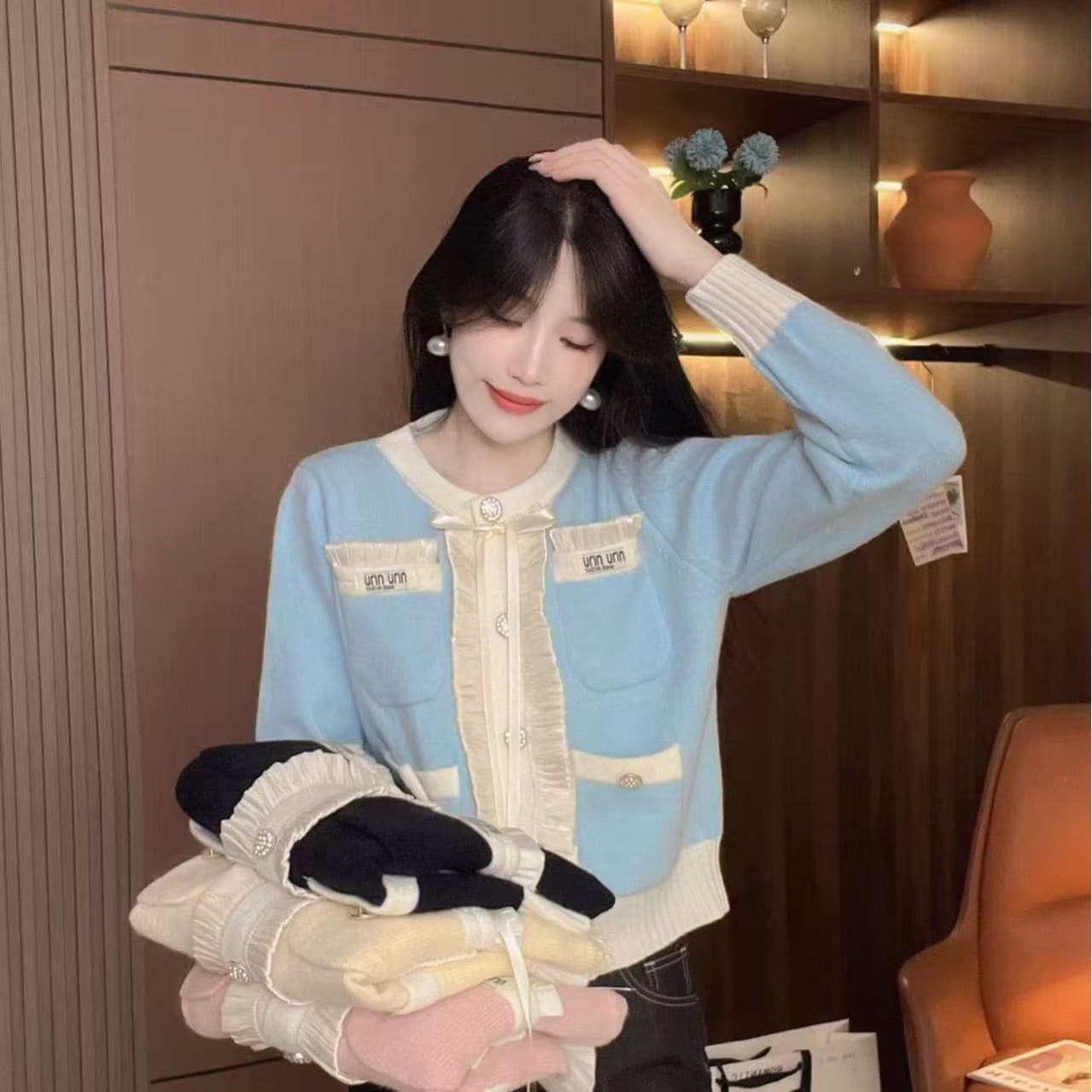 인기 오픈 가디건 스웨터 여성 짧은 한국 스타일 작은 샤넬 스타일 프랑스식 작은 청신 연령 감소 캐주얼 다용도 스웨터 코트 상세 이미지 13