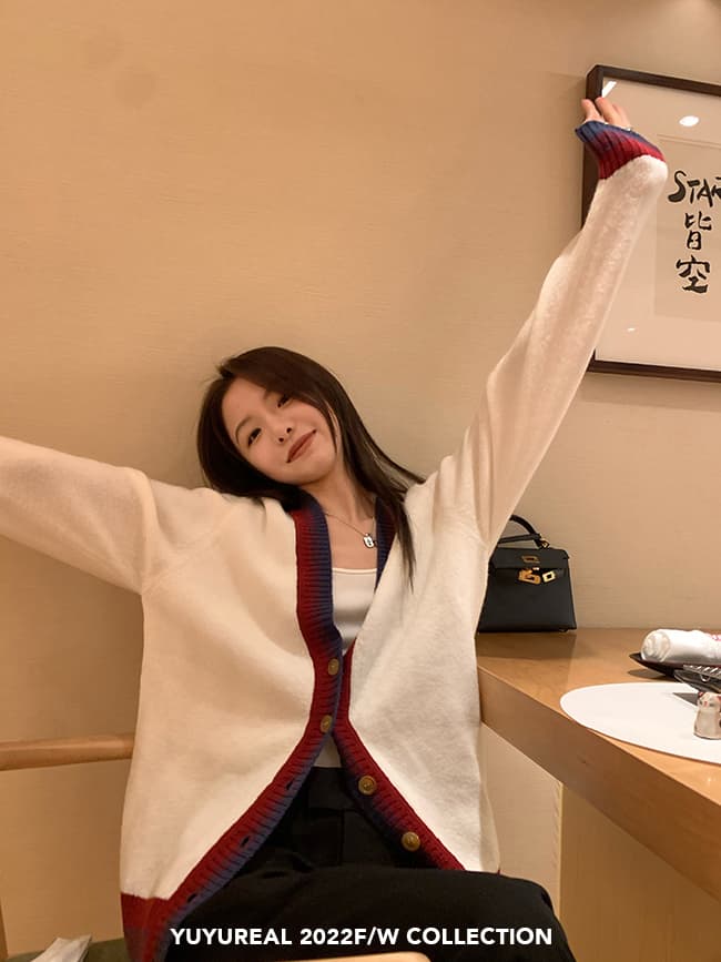 일본식 한국 레트로 루즈핏 카디건 코트 가을철 튤립 소녀 센스 낭만주의 V넥 니트 스웨터 상세 이미지 30