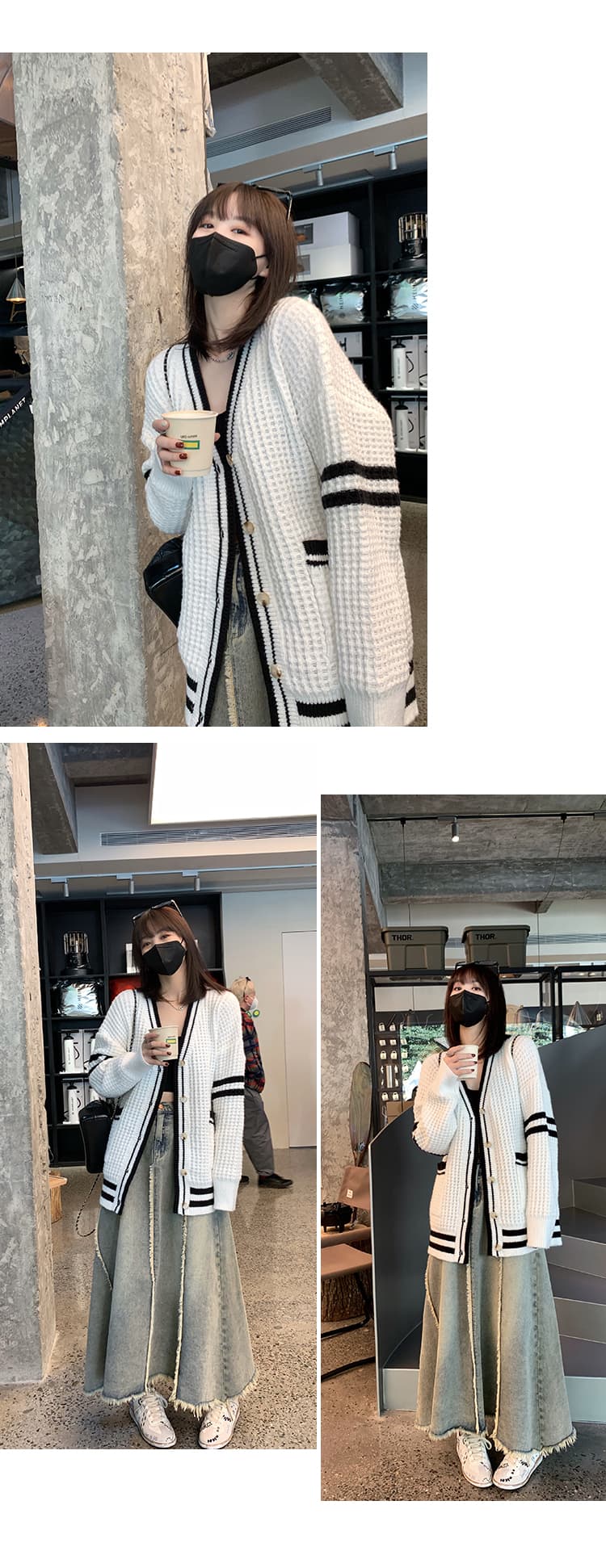 한 부서 봄 가을 새로운 작은 6 월 6 월 브리트니 찹쌀 叽 叽 후아 남편 그리드 니트 오픈 가디건 여성 상세 이미지 5
