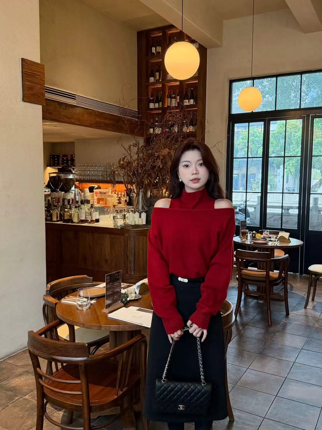 그는 벤 한 부서 터틀넥 분위기 센스 반하이넥 투피스 세트 스웨터 행침 목 새는 어깨 니트 스웨터 상세 이미지 6