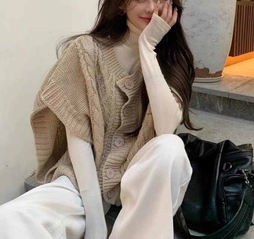 한 부서 가을 단색 양모 라운드 넥 출퇴근 외출용 단추 두꺼운 바늘 실키 같은 편안함 민소매 한 바람 조끼 여자 이미지 3