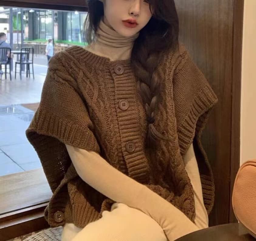한 부서 가을 단색 양모 라운드 넥 출퇴근 외출용 단추 두꺼운 바늘 실키 같은 편안함 민소매 한 바람 조끼 여자 상세 이미지 4